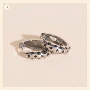 Oh Clem- Black Star Chunky Huggie Hoop Earrings NWT